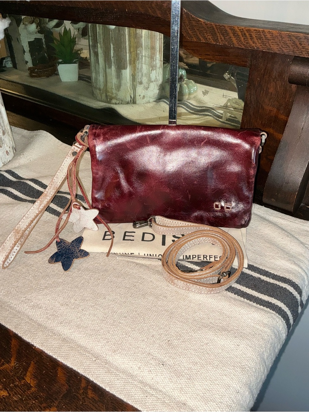 Bed Stu Cadence Wallet Wristlet Crossbody Bag Red Americana Rustic MSRP $198